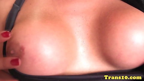 Hot tranny fucks her ass and cock
